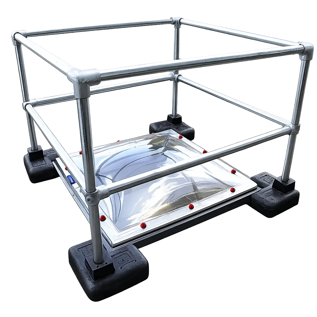 Rooftop safety guardrail with skylight protection